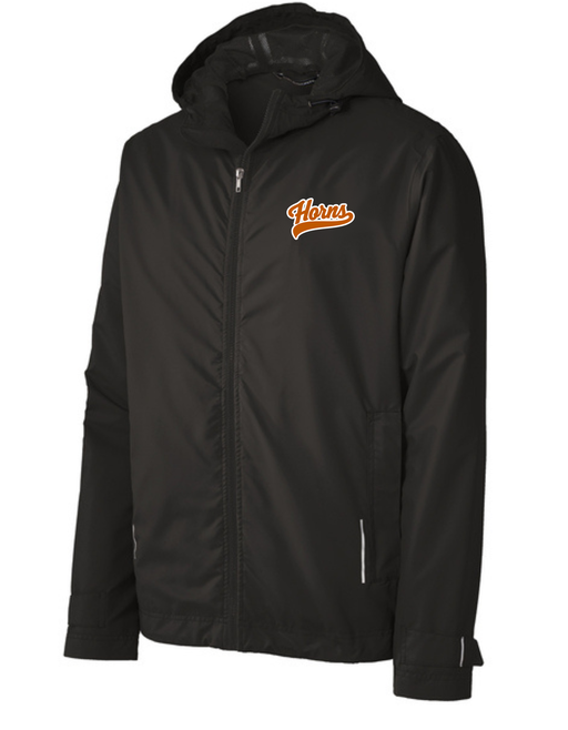 Horns Rain Jacket - Black / Burnt Orange Horns Logo (White Outline)