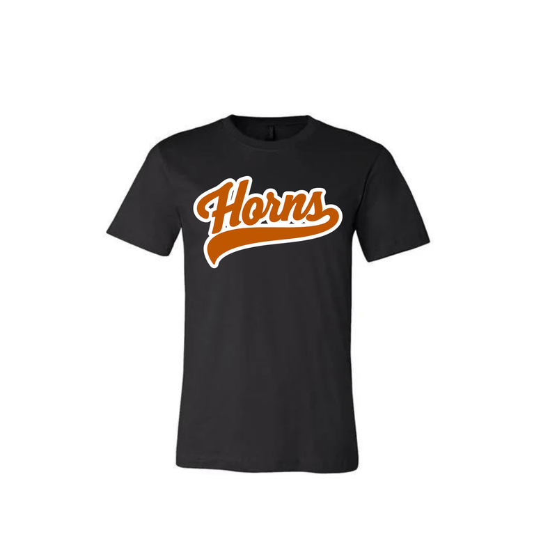 Longhorns Cotton T Shirt - Black / Burnt Orange Horns Logo (White Outline)