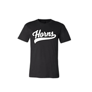 Longhorns Cotton T Shirt - Black / White Horns Logo (Black Outline)