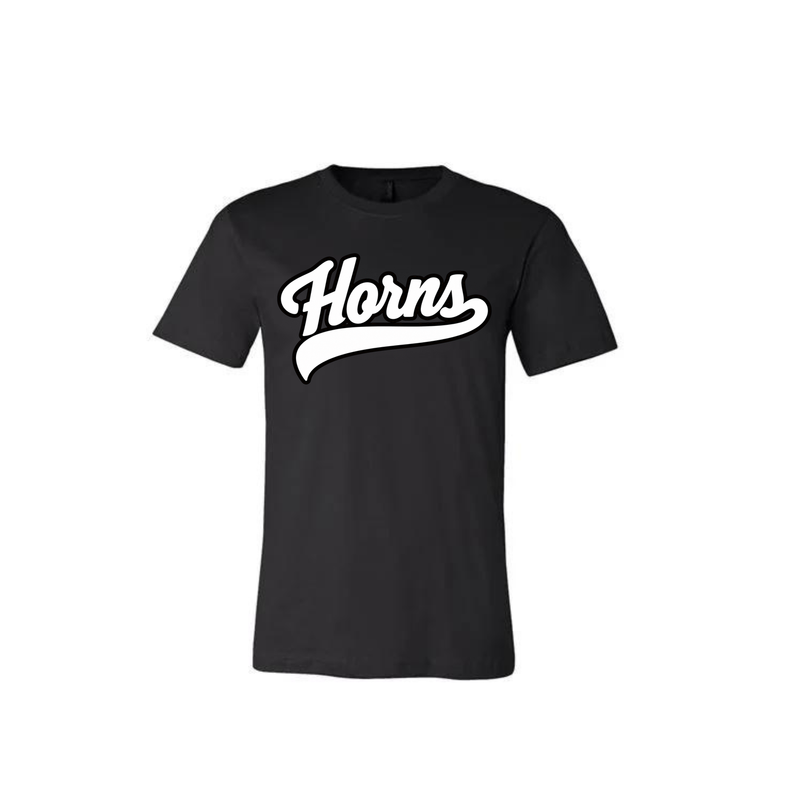 Longhorns Cotton T Shirt - Black / White Horns Logo (Black Outline)