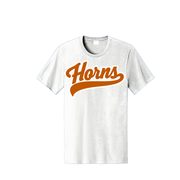 Longhorns Cotton T Shirt - White / Burnt Orange Horns Logo (White Outline)