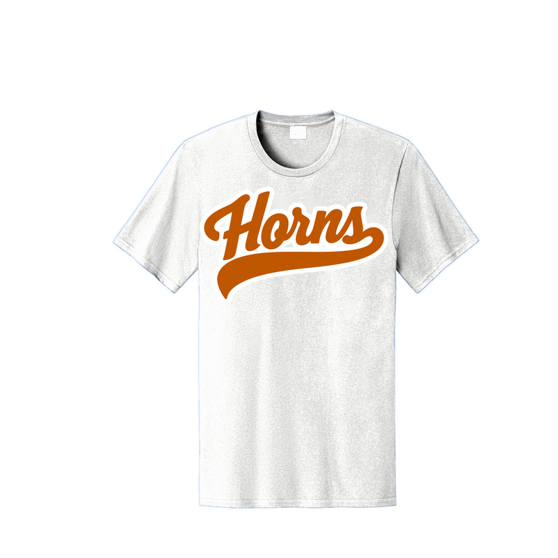 Longhorns Cotton T Shirt - White / Burnt Orange Horns Logo (White Outline)