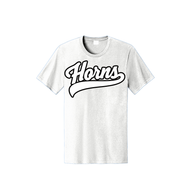 Longhorns Cotton T Shirt - White / White Horns Logo (Black Outline)