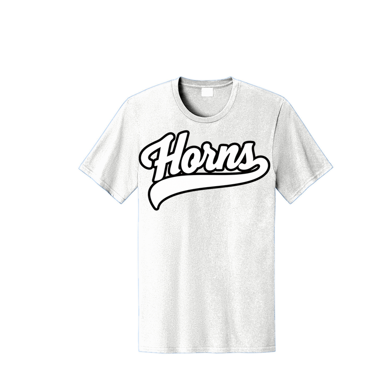 Longhorns Cotton T Shirt - White / White Horns Logo (Black Outline)
