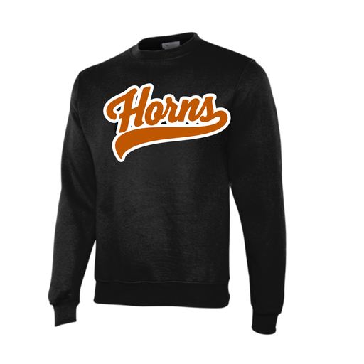 Longhorns Crew Neck - Black / Burnt Orange Horns Logo (White Outline)