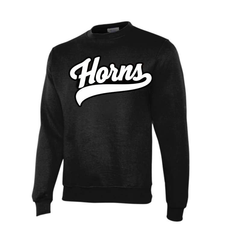 Longhorns Crew Neck - Black / White Horns Logo (Black Outline)