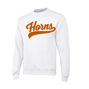 Longhorns Crew Neck - White / Burnt Orange Horns Logo (White Outline)