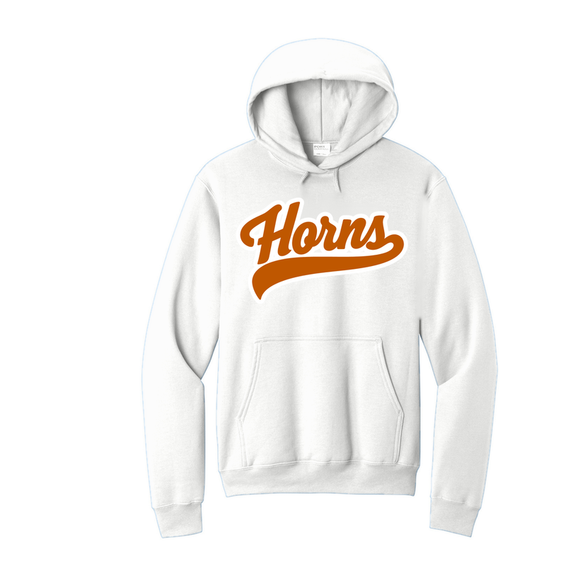 Longhorns Hoodie - White / Burnt Orange Horns Logo (White Outline)