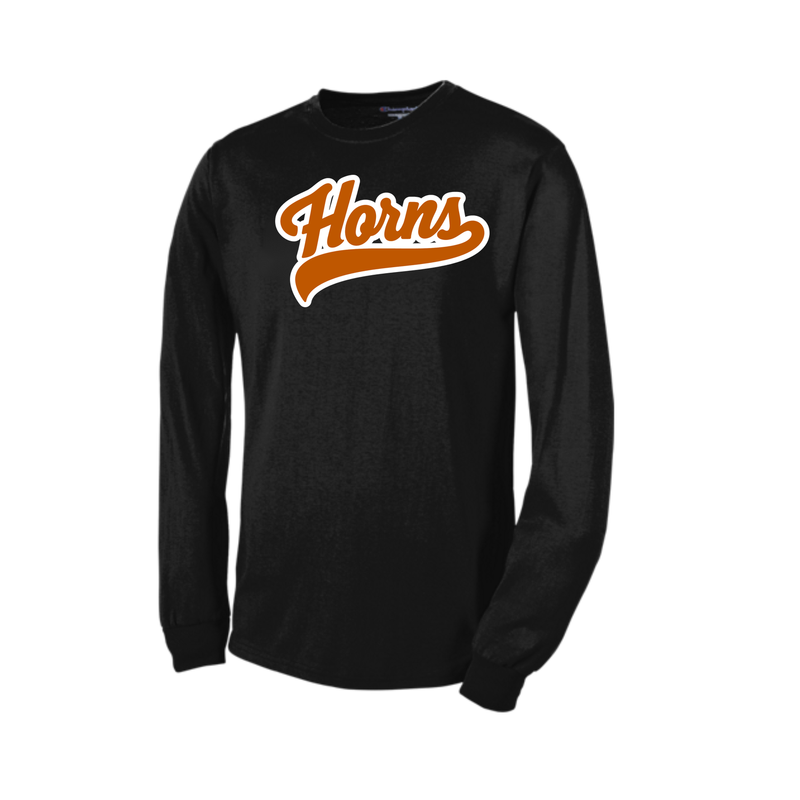 Longhorns Long Sleeve Shirt - Black / Burnt Orange Horns Logo (White Outline)