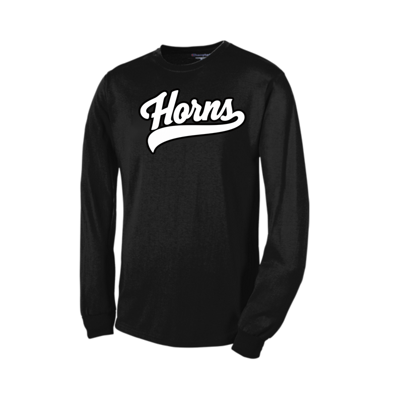 Longhorns Long Sleeve Shirt - Black / White Horns Logo (Black Outline)