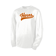 Longhorns Long Sleeve Shirt - White / Burnt Orange Horns Logo (White Outline)