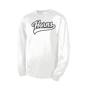 Longhorns Long Sleeve Shirt - White / White Horns Logo (Black Outline)