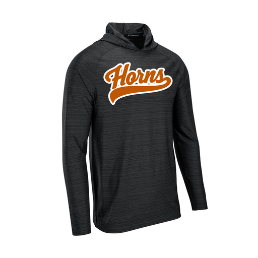 Longhorns LongSleeve T SHIRT HOODIE - Black / Burnt Orange Horns Logo (White Outline)