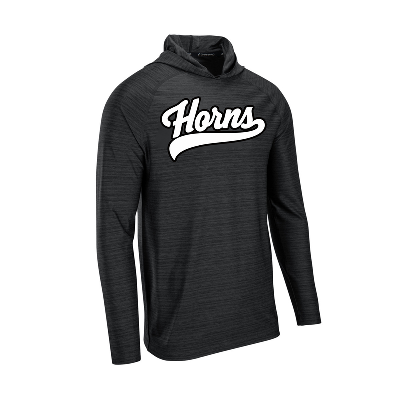 Longhorns LongSleeve T SHIRT HOODIE - Black / White Horns Logo (Black Outline)